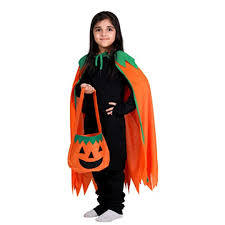 ITSMYCOSTUME Halloween Pumpkin Cape & Basket For Kids Halloween Cape Kids Costume Wear